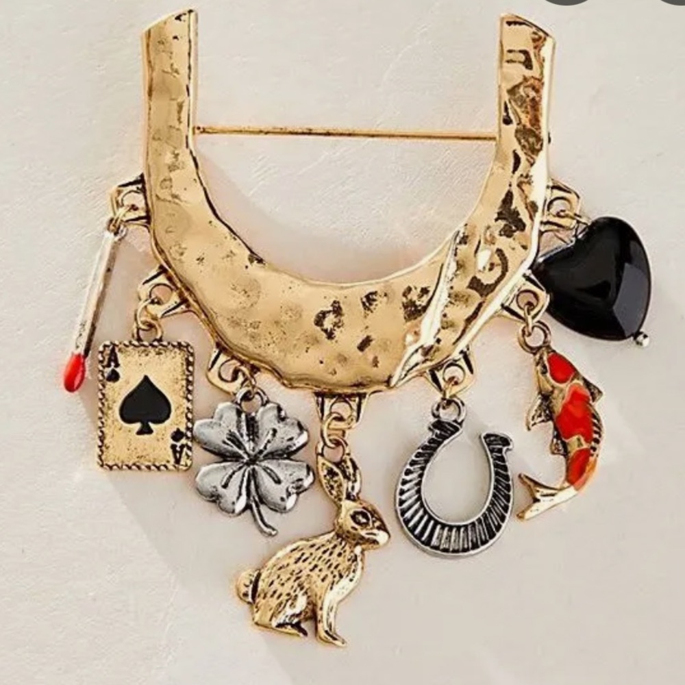 Free People Charming Darling Brooch Silver Horseshoe